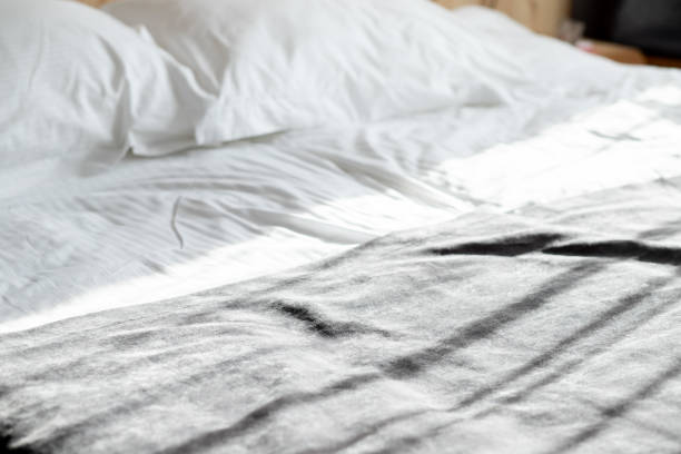 Motel bed,clean bed linen made on the bunk